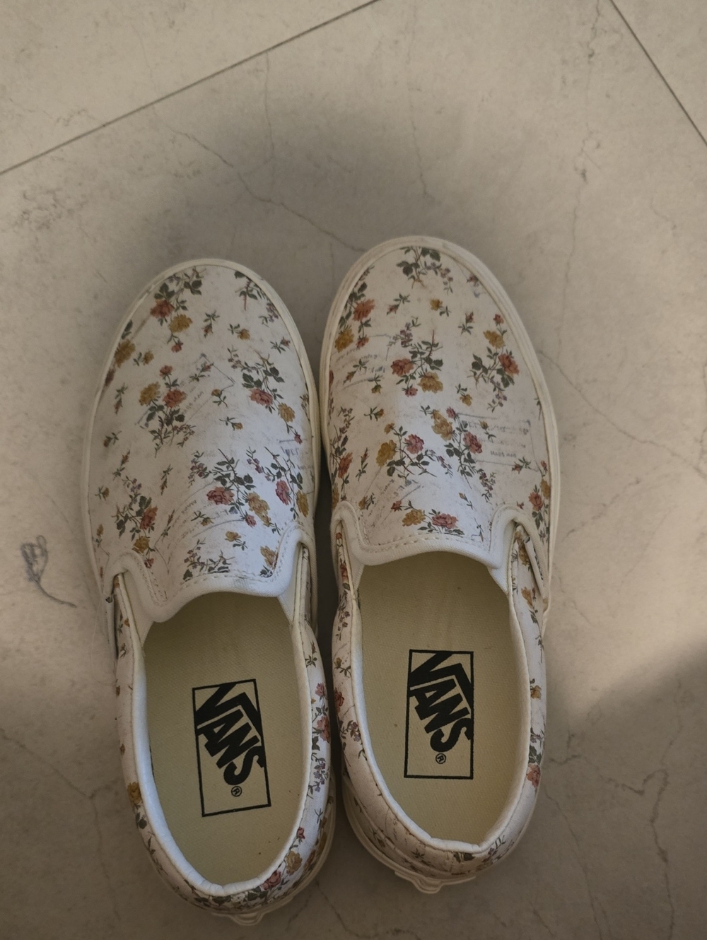 Vans White Slip-On Sneakers with Pink & Yellow Floral Print